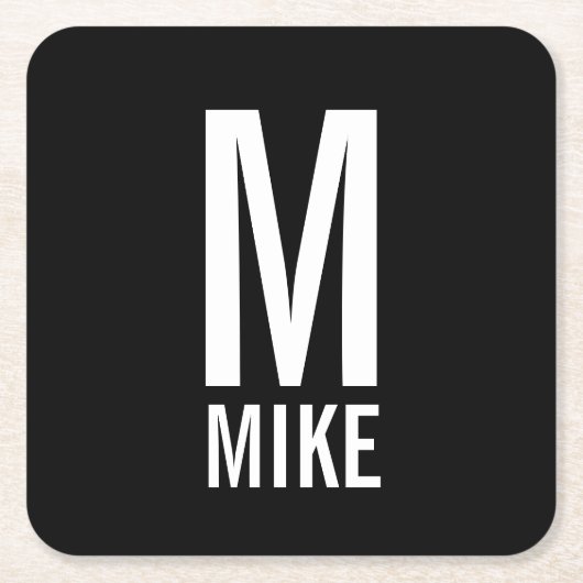 モダンはっきりしたパーソナライズされたモノグラム名 スクエアペーパーコースター (正面)