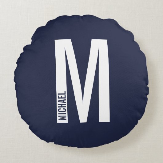 モダンはっきりしたパーソナライズされたモノグラム名 ラウンドクッション (正面)