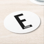 モダンはっきりしたパーソナライズされたモノグラム名 ラウンドペーパーコースター (アングル)