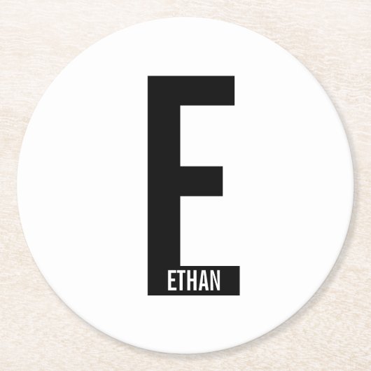 モダンはっきりしたパーソナライズされたモノグラム名 ラウンドペーパーコースター (正面)