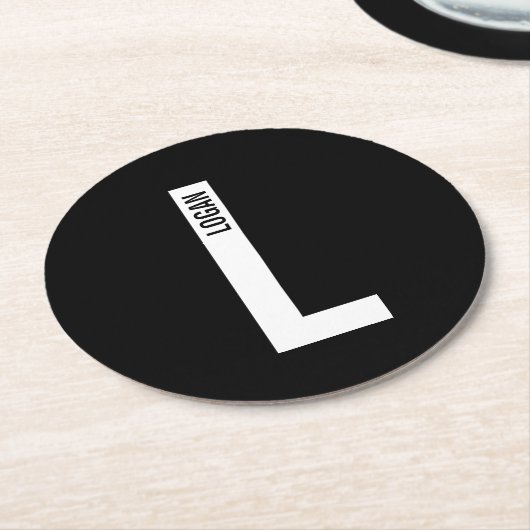 モダンはっきりしたパーソナライズされたモノグラム名 ラウンドペーパーコースター (アングル)