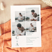 モダンはっきりしたフォントセージ緑4枚の写真結婚グリッド 招待状