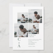 モダンはっきりしたフォントセージ緑4枚の写真結婚グリッド 招待状 (正面)