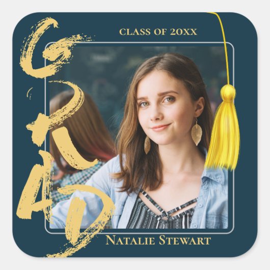 モダンはっきりしたフォント写真卒業タッセル スクエアシール (正面)