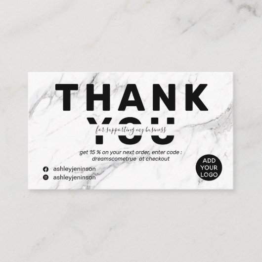 モダンはっきりしたフォント白大理石感謝してい命 名刺 (正面)