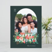 モダンはっきりしたフローラハッピーホリデーズアーチフォト シーズンカード (スタンド正面)