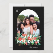 モダンはっきりしたフローラハッピーホリデーズアーチフォト シーズンカード (正面)