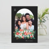 モダンはっきりしたフローラハッピーホリデーズアーチフォト シーズンカード (スタンド正面)