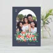 モダンはっきりしたフローラハッピーホリデーズアーチフォト シーズンカード (スタンド正面)