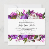 モダンはっきりしたフローラブライトパープルブライダルシャワー 招待状 (正面)