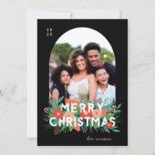 モダンはっきりしたフローラメリークリスマスのアーチ写真 シーズンカード (正面)