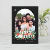 モダンはっきりしたフローラメリークリスマスのアーチ写真 シーズンカード (スタンド正面)