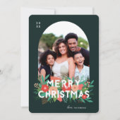 モダンはっきりしたフローラメリークリスマスのアーチ写真 シーズンカード (正面)