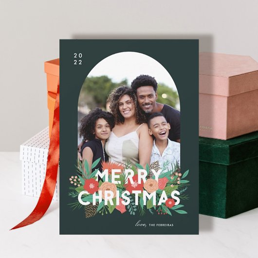 モダンはっきりしたフローラメリークリスマスのアーチ写真 シーズンカード