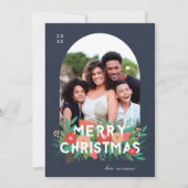 モダンはっきりしたフローラメリークリスマスのアーチ写真 シーズンカード (正面)