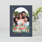 モダンはっきりしたフローラメリークリスマスのアーチ写真 シーズンカード (スタンド正面)