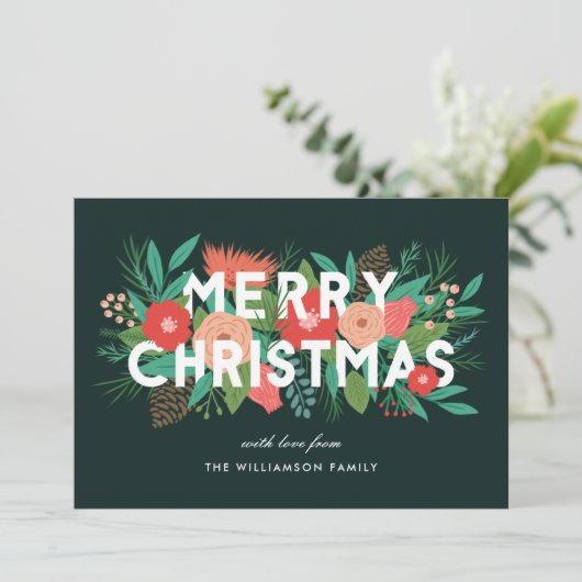 モダンはっきりしたフローラ・メリー・クリスマスの姓 シーズンカード (スタンド正面)