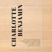 モダンはっきりしたブラック・ミニマ結婚リスト アクリル招待状 (正面)