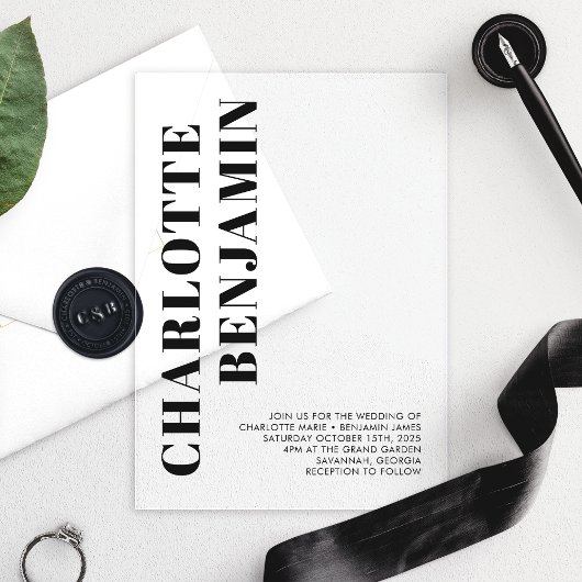 モダンはっきりしたブラック・ミニマ結婚リスト アクリル招待状