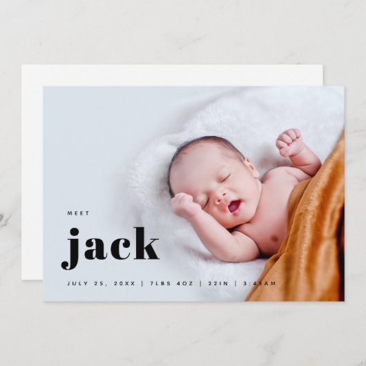 モダンはっきりしたベビー誕生 案内状 (正面/裏面)