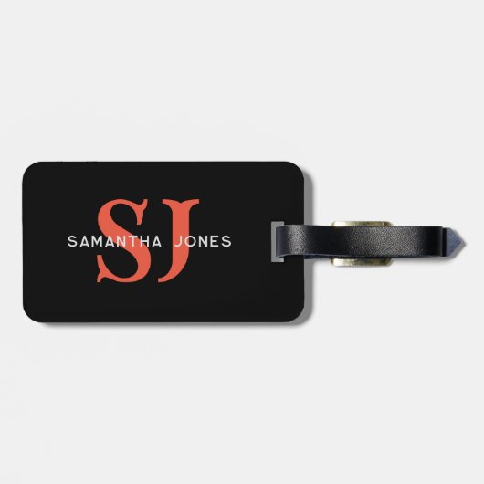 モダンはっきりしたミニマルイニシャルオレンジブラックモノグラム ラゲッジタグ (裏面横)