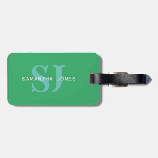 モダンはっきりしたミニマルイニシャルグリーンブルーモノグラム ラゲッジタグ (裏面横)