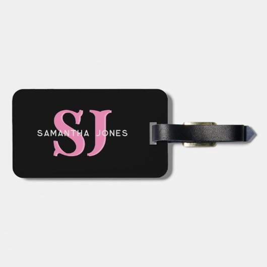 モダンはっきりしたミニマルイニシャルピンクブラックモノグラム ラゲッジタグ (裏面横)