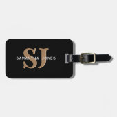 モダンはっきりしたミニマルイニシャル金ゴールドブラックモノグラム ラゲッジタグ (正面横)