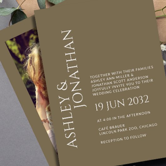 モダンはっきりしたミニマル写真結婚の 招待状