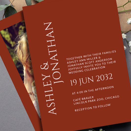 モダンはっきりしたミニマル写真結婚の 招待状