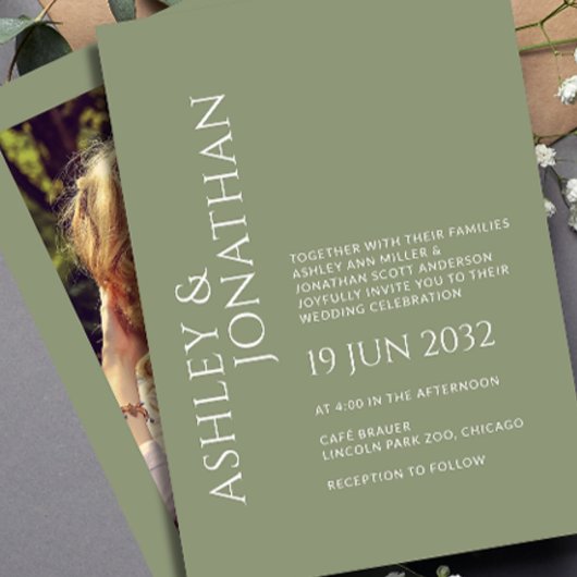 モダンはっきりしたミニマル写真結婚の 招待状