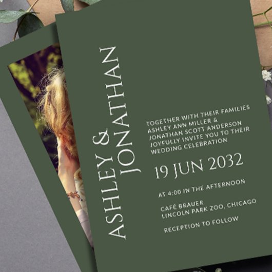 モダンはっきりしたミニマル写真結婚の 招待状