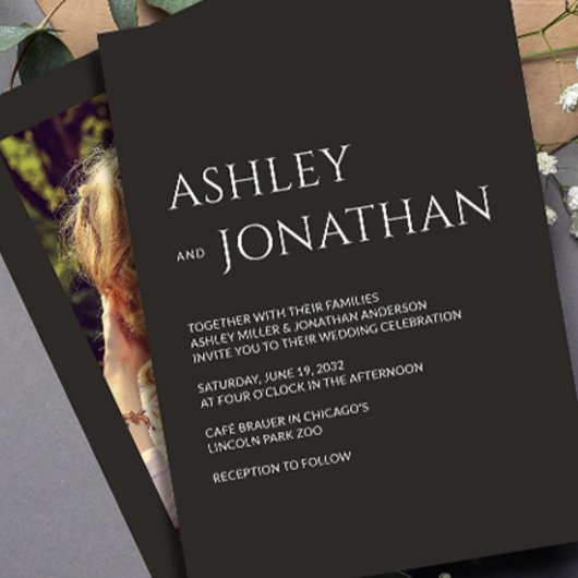 モダンはっきりしたミニマル写真結婚の 招待状