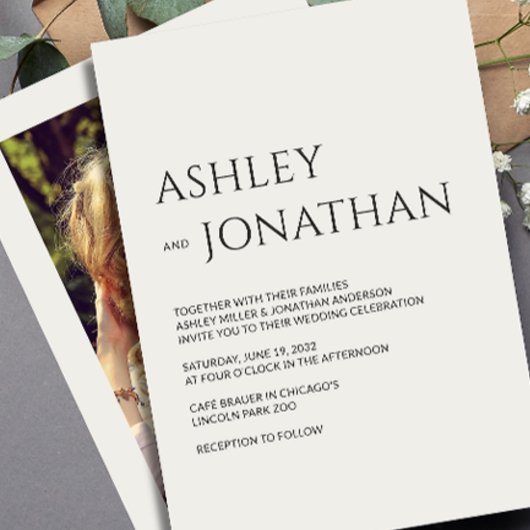 モダンはっきりしたミニマル写真結婚の 招待状