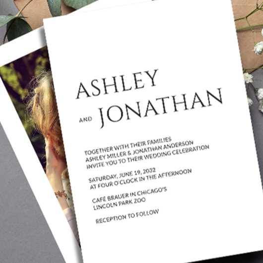 モダンはっきりしたミニマル写真結婚の 招待状