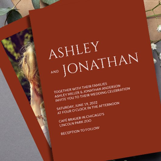 モダンはっきりしたミニマル写真結婚の 招待状