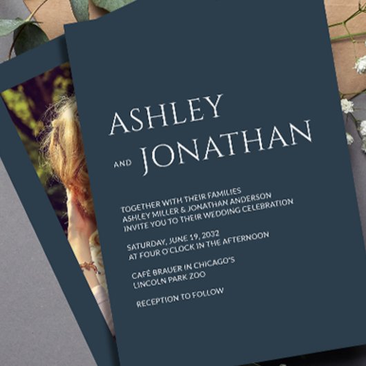 モダンはっきりしたミニマル写真結婚の 招待状