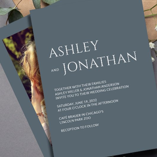 モダンはっきりしたミニマル写真結婚の 招待状