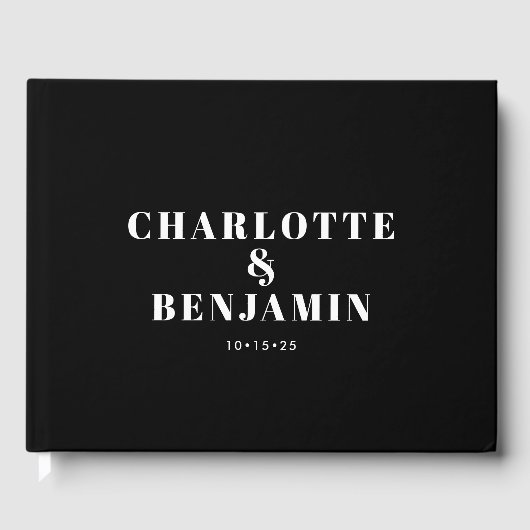 モダンはっきりしたミニマル白黒結婚の ゲストブック (正面)