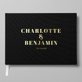 モダンはっきりしたミニマル黒金ゴールド結婚ズ ゲストブック