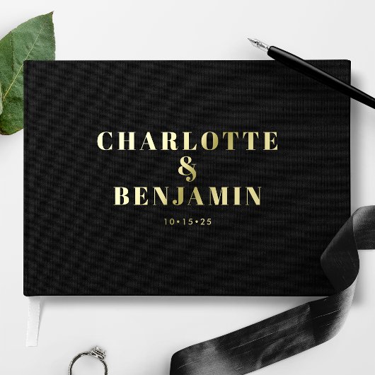 モダンはっきりしたミニマル黒金ゴールド結婚ズ ゲストブック