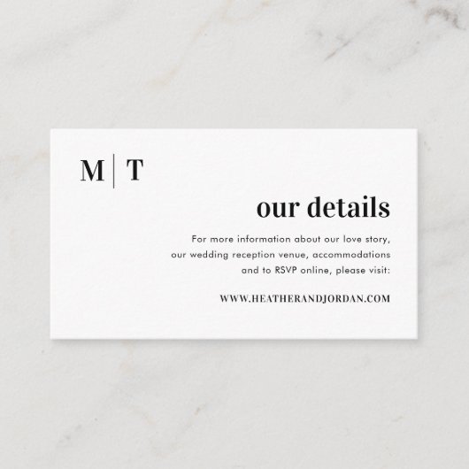 モダンはっきりしたモノグ結婚ラムの詳細 エンクロージャーカード (正面)