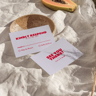 モダンはっきりしたユニークカラフルレトロ結婚おもしろい 出欠カード