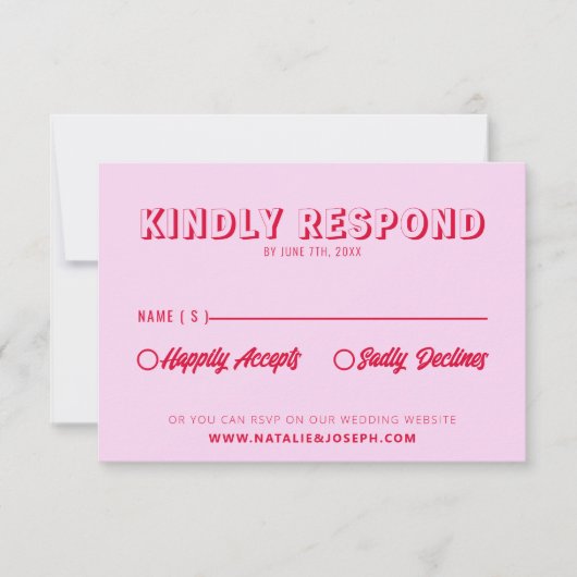 モダンはっきりしたユニークカラフルレトロ結婚おもしろい 出欠カード (正面)