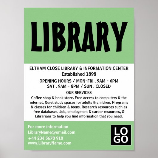 モダンはっきりしたライブラリ広告の ポスター (正面)