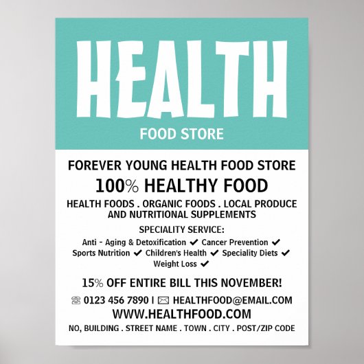 モダンはっきりした健康食品店広告の ポスター (正面)