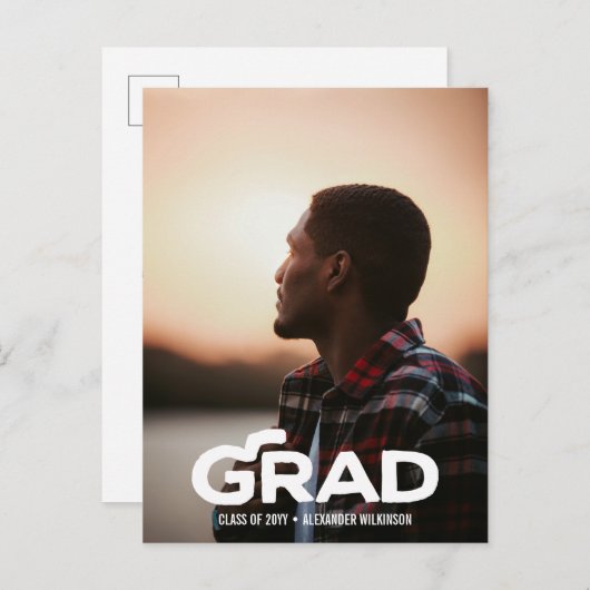 モダンはっきりした写ミニマル画卒業 案内ポストカード (正面/裏面)