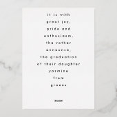 モダンはっきりした実在金フォイルGRAD写真発表 箔招待状 (裏面)