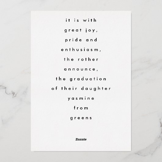 モダンはっきりした実在金フォイルGRAD写真発表 箔招待状 (裏面)