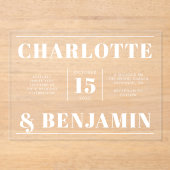 モダンはっきりした横結婚白 アクリル招待状 (正面)